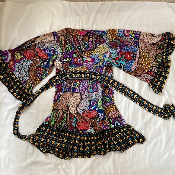 BETSY JOHNSON | Boho 🌸 multicolor Angel Wing Bell Sleeve Mini Dress size 8 - Picture 11 of 14